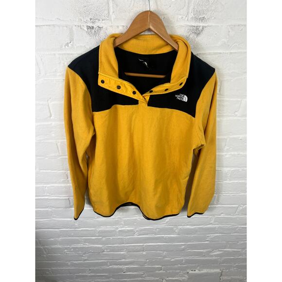 The North Face Women's TKA Glacier Snap-Neck Pullover Sweater Black Yellow Sz L - Picture 3 of 7
